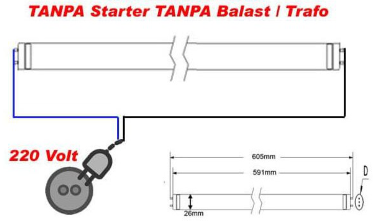 Rangkaian Lampu TL LED Tanpa Ballast & Starter