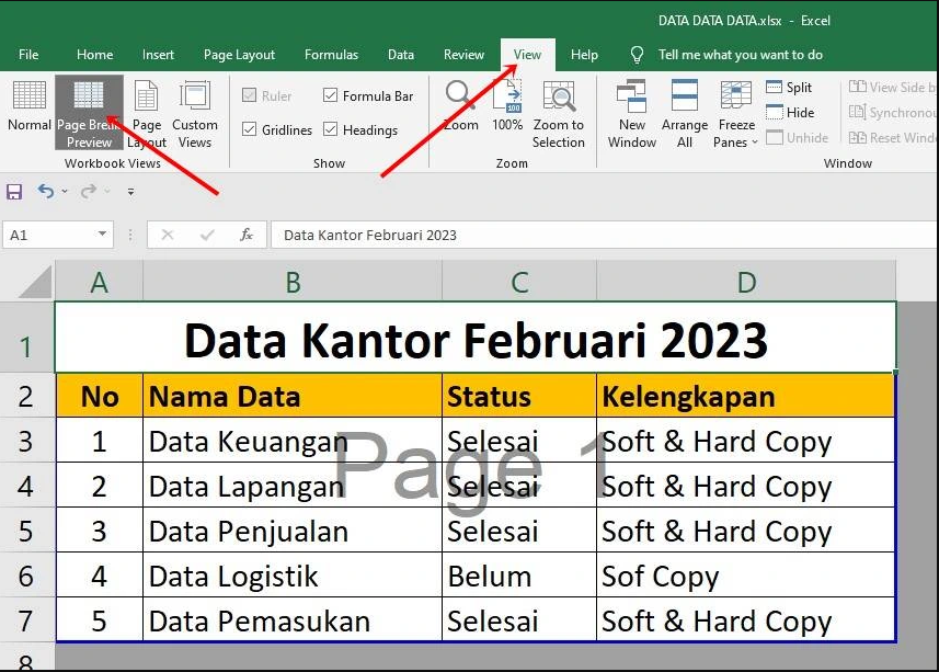 Cara Menghilangkan Garis Biru di Excel